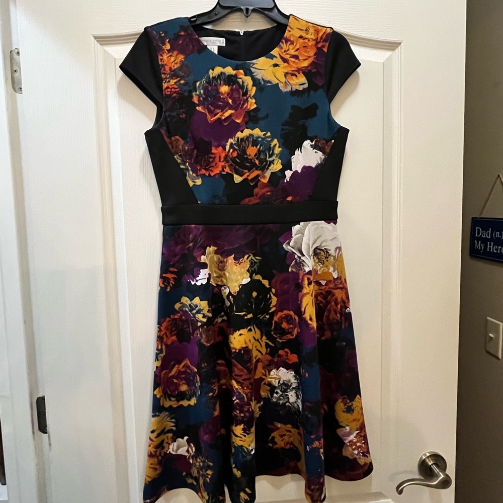 London Times Floral & Black Dress